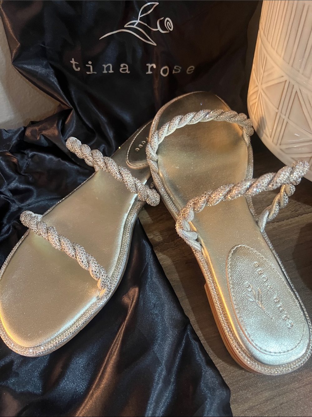 Metallic Braided Slide Sandals — gold